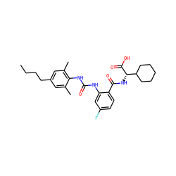 CCCCc1cc(C)c(NC(=O)Nc2cc(F)ccc2C(=O)N[C@H](C(=O)O)C2CCCCC2)c(C)c1 ZINC000040914637