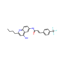 CCCCc1cc(N)c2cc(NC(=O)/C=C/c3ccc(C(F)(F)F)cc3)ccc2n1 ZINC000034323601