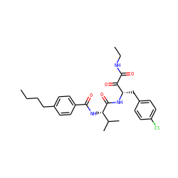 CCCCc1ccc(C(=O)N[C@H](C(=O)N[C@@H](Cc2ccc(Cl)cc2)C(=O)C(=O)NCC)C(C)C)cc1 ZINC000028565286