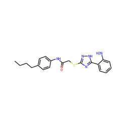 CCCCc1ccc(NC(=O)CSc2n[nH]c(-c3ccccc3N)n2)cc1 ZINC000653818673