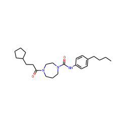 CCCCc1ccc(NC(=O)N2CCCN(C(=O)CCC3CCCC3)CC2)cc1 ZINC000071319286