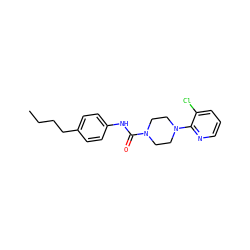 CCCCc1ccc(NC(=O)N2CCN(c3ncccc3Cl)CC2)cc1 ZINC000013553811