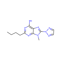 CCCCc1nc(N)c2nc(-n3nccn3)n(C)c2n1 ZINC000001554291