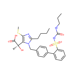 CCCCc1nc(SC)c([C@@](C)(O)C(=O)O)n1Cc1ccc(-c2ccccc2S(=O)(=O)NC(=O)NCCC)cc1 ZINC000026577153