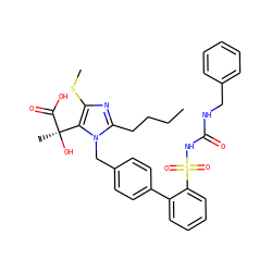 CCCCc1nc(SC)c([C@@](C)(O)C(=O)O)n1Cc1ccc(-c2ccccc2S(=O)(=O)NC(=O)NCc2ccccc2)cc1 ZINC000026577485