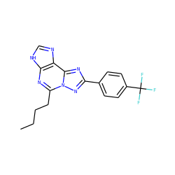 CCCCc1nc2[nH]cnc2c2nc(-c3ccc(C(F)(F)F)cc3)nn12 ZINC000013475521