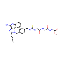 CCCCc1nc2c(N)nc3ccccc3c2n1Cc1ccc(CNC(=S)NCC(=O)NCC(=O)NCC(=O)OC)cc1 ZINC000071332059