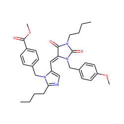 CCCCc1ncc(/C=C2/C(=O)N(CCCC)C(=O)N2Cc2ccc(OC)cc2)n1Cc1ccc(C(=O)OC)cc1 ZINC000027201565