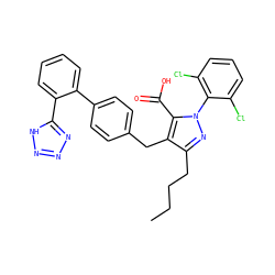 CCCCc1nn(-c2c(Cl)cccc2Cl)c(C(=O)O)c1Cc1ccc(-c2ccccc2-c2nnn[nH]2)cc1 ZINC000026663300
