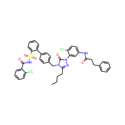CCCCc1nn(-c2cc(NC(=O)CCc3ccccc3)ccc2Cl)c(=O)n1Cc1ccc(-c2ccccc2S(=O)(=O)NC(=O)c2ccccc2Cl)cc1 ZINC000095611549