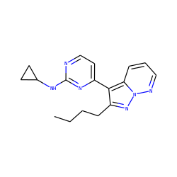 CCCCc1nn2ncccc2c1-c1ccnc(NC2CC2)n1 ZINC000038458591