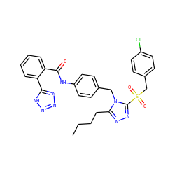 CCCCc1nnc(S(=O)(=O)Cc2ccc(Cl)cc2)n1Cc1ccc(NC(=O)c2ccccc2-c2nnn[nH]2)cc1 ZINC000103214567