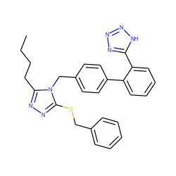 CCCCc1nnc(SCc2ccccc2)n1Cc1ccc(-c2ccccc2-c2nnn[nH]2)cc1 ZINC000013825643