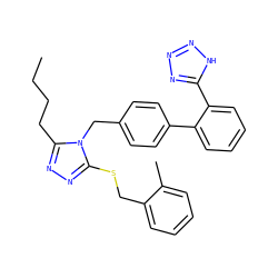 CCCCc1nnc(SCc2ccccc2C)n1Cc1ccc(-c2ccccc2-c2nnn[nH]2)cc1 ZINC000013825647