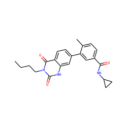 CCCCn1c(=O)[nH]c2cc(-c3cc(C(=O)NC4CC4)ccc3C)ccc2c1=O ZINC000040972834