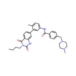 CCCCn1c(=O)[nH]c2cc(-c3cc(NC(=O)c4ccc(CN5CCN(C)CC5)cc4)ccc3C)ccc2c1=O ZINC000042803538