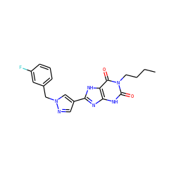 CCCCn1c(=O)[nH]c2nc(-c3cnn(Cc4cccc(F)c4)c3)[nH]c2c1=O ZINC000029037288