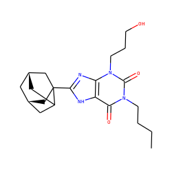 CCCCn1c(=O)c2[nH]c(C34C[C@@H]5CC3C[C@H](C5)C4)nc2n(CCCO)c1=O ZINC000100002025