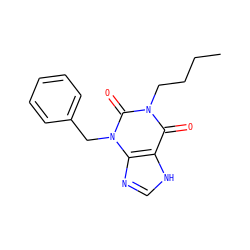 CCCCn1c(=O)c2[nH]cnc2n(Cc2ccccc2)c1=O ZINC000012405695