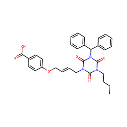 CCCCn1c(=O)n(C/C=C/COc2ccc(C(=O)O)cc2)c(=O)n(C(c2ccccc2)c2ccccc2)c1=O ZINC000036310647