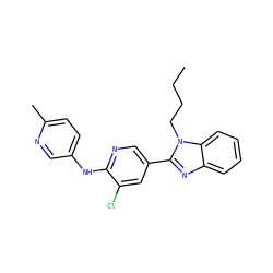 CCCCn1c(-c2cnc(Nc3ccc(C)nc3)c(Cl)c2)nc2ccccc21 ZINC000066112176