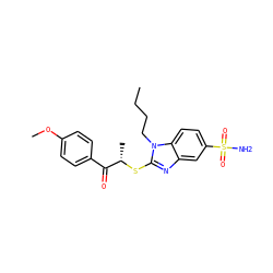 CCCCn1c(S[C@@H](C)C(=O)c2ccc(OC)cc2)nc2cc(S(N)(=O)=O)ccc21 ZINC000006147919