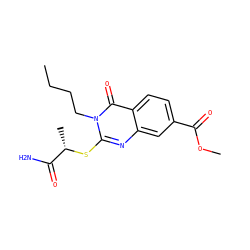 CCCCn1c(S[C@@H](C)C(N)=O)nc2cc(C(=O)OC)ccc2c1=O ZINC000003370388