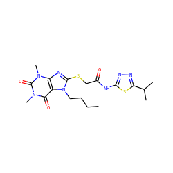 CCCCn1c(SCC(=O)Nc2nnc(C(C)C)s2)nc2c1c(=O)n(C)c(=O)n2C ZINC000006530347