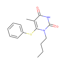 CCCCn1c(Sc2ccccc2)c(C)c(=O)[nH]c1=O ZINC000006380044