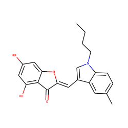 CCCCn1cc(/C=C2\Oc3cc(O)cc(O)c3C2=O)c2cc(C)ccc21 ZINC000169344593