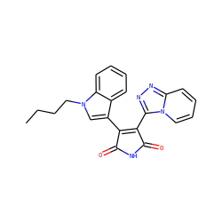 CCCCn1cc(C2=C(c3nnc4ccccn34)C(=O)NC2=O)c2ccccc21 ZINC000299857962
