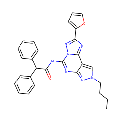 CCCCn1cc2c(nc(NC(=O)C(c3ccccc3)c3ccccc3)n3nc(-c4ccco4)nc23)n1 ZINC000045283749