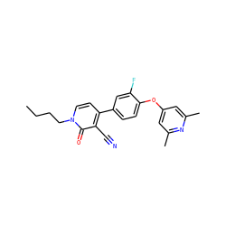 CCCCn1ccc(-c2ccc(Oc3cc(C)nc(C)c3)c(F)c2)c(C#N)c1=O ZINC000084757739