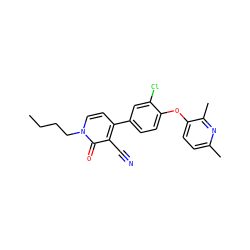 CCCCn1ccc(-c2ccc(Oc3ccc(C)nc3C)c(Cl)c2)c(C#N)c1=O ZINC000084669960