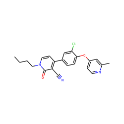 CCCCn1ccc(-c2ccc(Oc3ccnc(C)c3)c(Cl)c2)c(C#N)c1=O ZINC000084670672