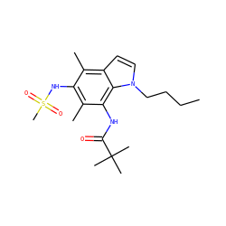 CCCCn1ccc2c(C)c(NS(C)(=O)=O)c(C)c(NC(=O)C(C)(C)C)c21 ZINC000043024901
