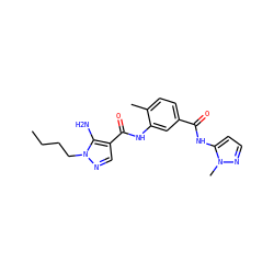CCCCn1ncc(C(=O)Nc2cc(C(=O)Nc3ccnn3C)ccc2C)c1N ZINC000064560761