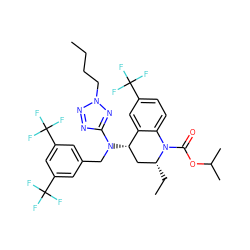 CCCCn1nnc(N(Cc2cc(C(F)(F)F)cc(C(F)(F)F)c2)[C@H]2C[C@@H](CC)N(C(=O)OC(C)C)c3ccc(C(F)(F)F)cc32)n1 ZINC000084758380
