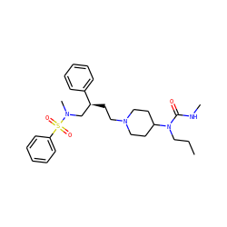 CCCN(C(=O)NC)C1CCN(CC[C@@H](CN(C)S(=O)(=O)c2ccccc2)c2ccccc2)CC1 ZINC000103196181