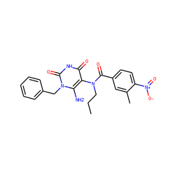 CCCN(C(=O)c1ccc([N+](=O)[O-])c(C)c1)c1c(N)n(Cc2ccccc2)c(=O)[nH]c1=O ZINC000009507180