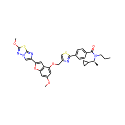 CCCN(C(=O)c1ccc(-c2nc(COc3cc(OC)cc4oc(-c5cn6nc(OC)sc6n5)cc34)cs2)cc1)[C@@H](C)C1CC1 ZINC000653663954