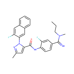 CCCN(C)C(=N)c1ccc(NC(=O)c2cc(C)nn2-c2cc3ccccc3cc2F)c(F)c1 ZINC000028235483