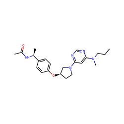 CCCN(C)c1cc(N2CC[C@@H](Oc3ccc([C@H](C)NC(C)=O)cc3)C2)ncn1 ZINC000261104018