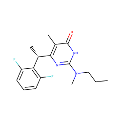CCCN(C)c1nc([C@@H](C)c2c(F)cccc2F)c(C)c(=O)[nH]1 ZINC000028866724