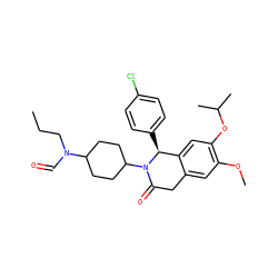 CCCN(C=O)C1CCC(N2C(=O)Cc3cc(OC)c(OC(C)C)cc3[C@@H]2c2ccc(Cl)cc2)CC1 ZINC000169708282