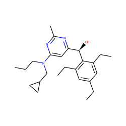 CCCN(CC1CC1)c1cc([C@@H](O)c2c(CC)cc(CC)cc2CC)nc(C)n1 ZINC000028360890