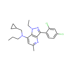 CCCN(CC1CC1)c1cc(C)nc2c(-c3ccc(Cl)cc3Cl)nn(CC)c12 ZINC000013553393