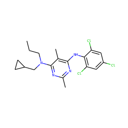CCCN(CC1CC1)c1nc(C)nc(Nc2c(Cl)cc(Cl)cc2Cl)c1C ZINC000013759978