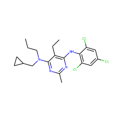 CCCN(CC1CC1)c1nc(C)nc(Nc2c(Cl)cc(Cl)cc2Cl)c1CC ZINC000013759979