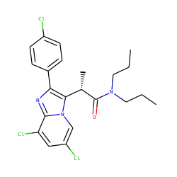 CCCN(CCC)C(=O)[C@@H](C)c1c(-c2ccc(Cl)cc2)nc2c(Cl)cc(Cl)cn12 ZINC000013607409